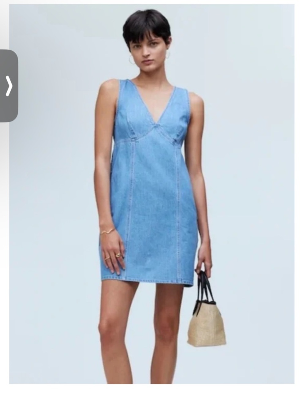 Madewell Light Blue Denim V-Neck Mini Dress